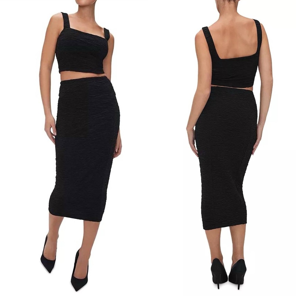 GOOD AMERICAN Scrunchi Crop Top AND Ruched Midi Skirt Set Medium